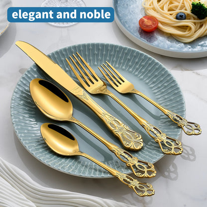 20-40pcs Black/Gold/Silver Dinnerware Set including Knife/Fork/Spoon for Home Restaurant Wedding Party Use