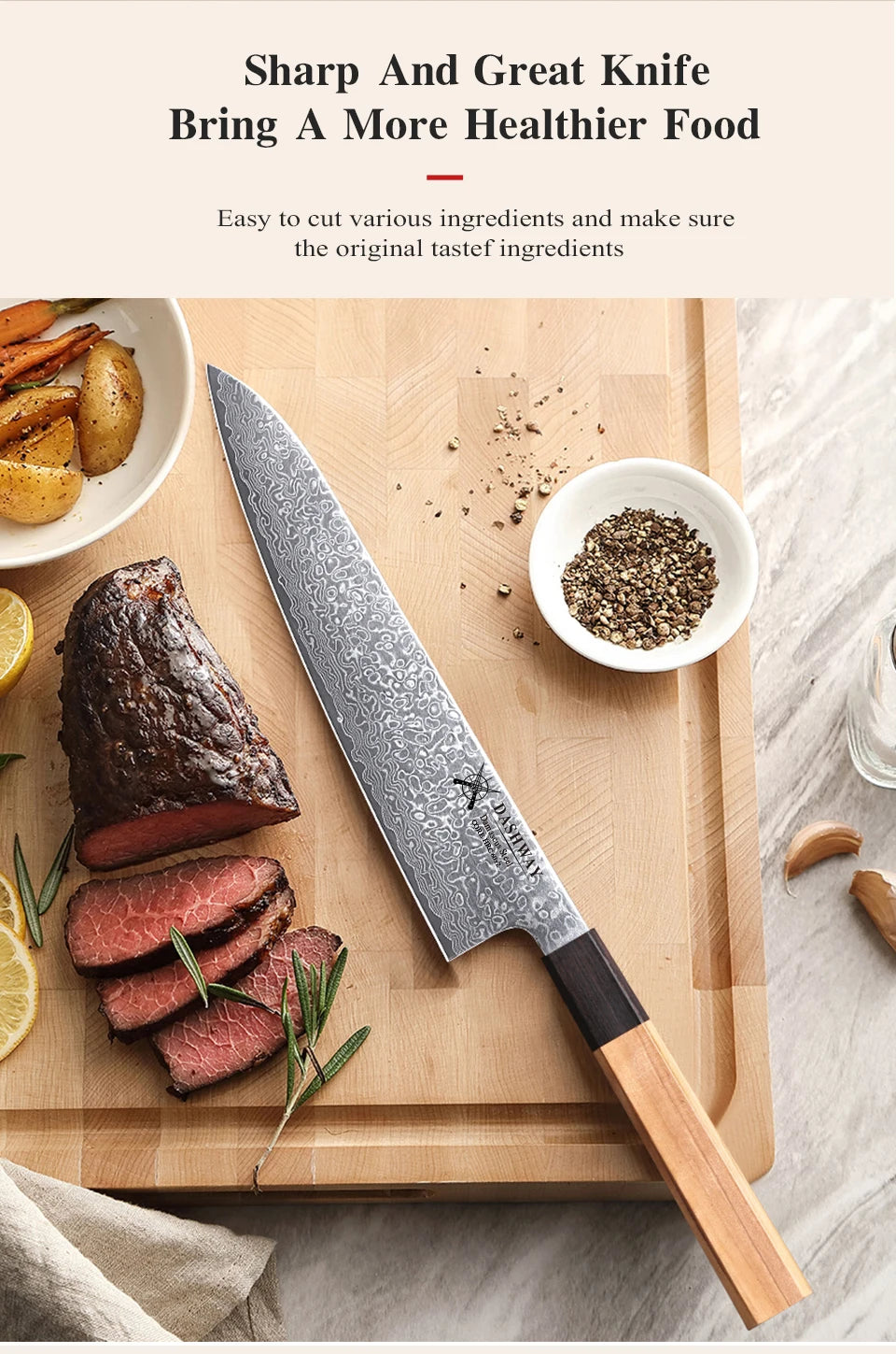 DASHWAY 1PC-7PCS Professional Kitchen Knives Set Utility Santoku Bread Japanese Handmade 67 Layer Damascus Steel Chef Knife