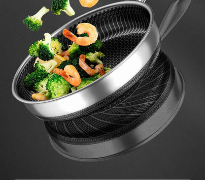 German 316L Stainless Steel Pan Honeycomb flat bottom Non-stick Skillet Frying Uncoated Induction Cooker Gas General Purpose