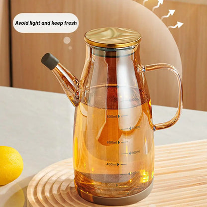 600/800/1000ml Oil Bottle Kitchen Glass Oil Pot Large Capacity Leak-Proof Pour Soy Vinegar Tank Oil Dispenser Kitchen Tools