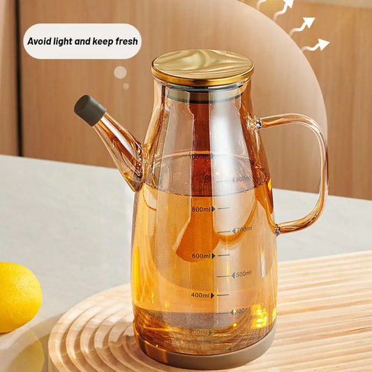 600/800/1000ml Oil Bottle Kitchen Glass Oil Pot Large Capacity Leak-Proof Pour Soy Vinegar Tank Oil Dispenser Kitchen Tools