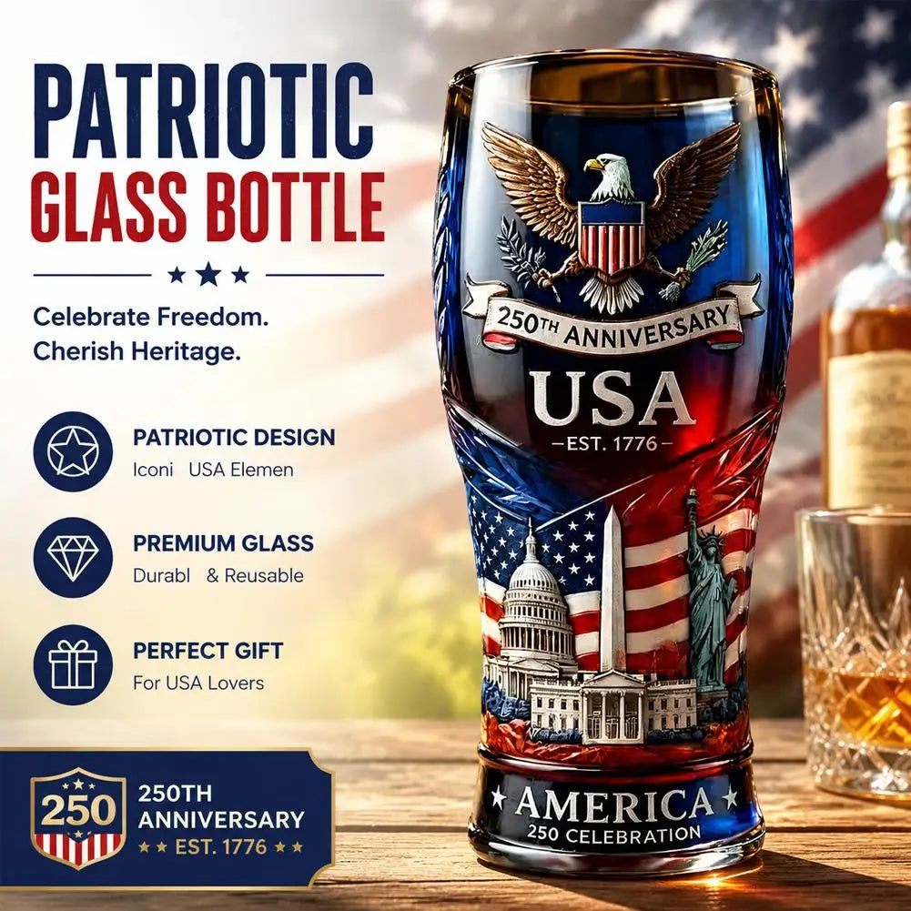 USA 250th Anniversary Beer Glass Embossed 1776-2026 Patriotic Drinking Cup American Eagle Flag Decor Gift for Dad Men