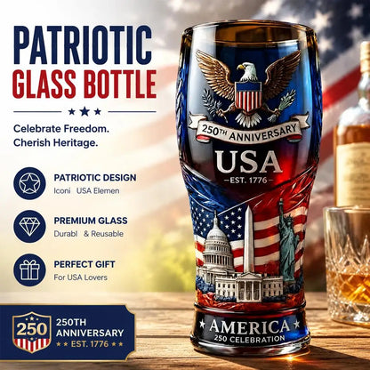 USA 250th Anniversary Beer Glass Embossed 1776-2026 Patriotic Drinking Cup American Eagle Flag Decor Gift for Dad Men