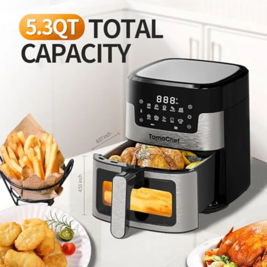 Air Fryer 10-in-1, 5.3QT Compact Oil Free Cooker with Visible Window, Healthy Cooking, Digital Control for Family, Mothers Day
