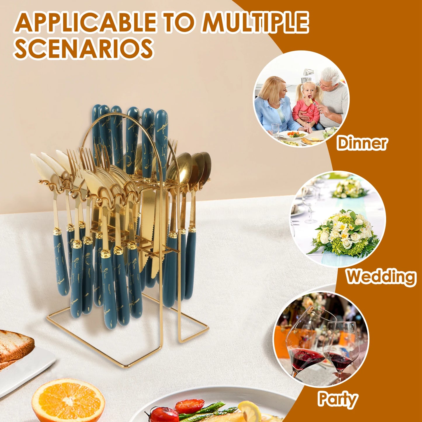 24Pcs Tableware Set with Holder Stainless Steel Cutlery Set Service for 6 Utensils Set Mirror Polished Forks Knives Spoon Set