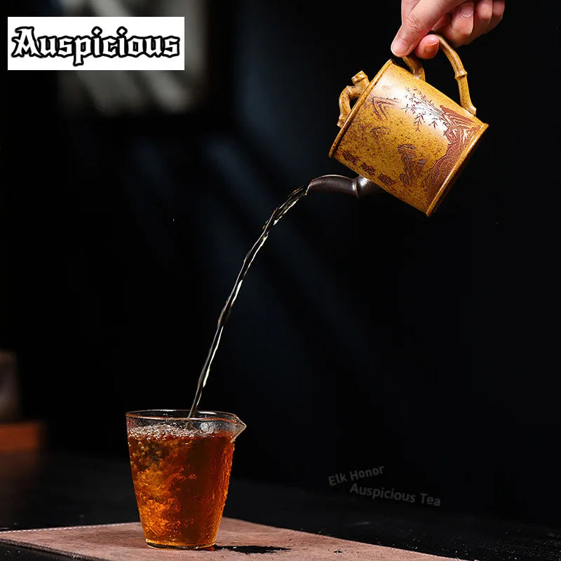 320ml Exquisite Yixing Purple Clay Teapots Handmade Bamboo Section Pot Raw Ore Section Mud Kettle Chinese Zisha Tea Set Gifts
