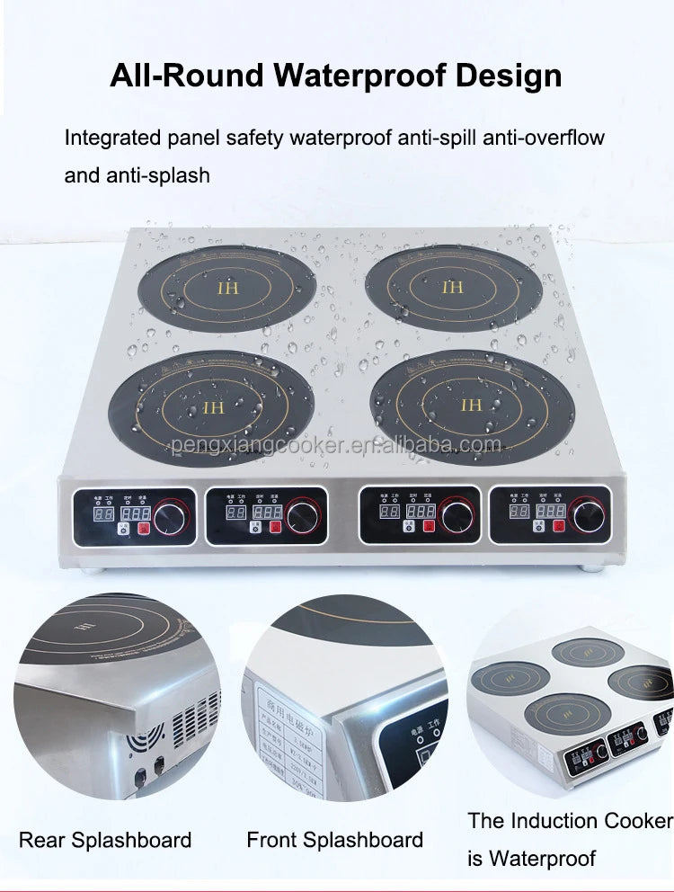 Warranty CE 3500W Industrial Hotel Restaurant Stainless Steel Electric 4 Burner Commercial Induction Cooker Manufacturer