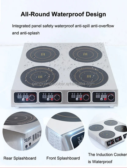 Warranty CE 3500W Industrial Hotel Restaurant Stainless Steel Electric 4 Burner Commercial Induction Cooker Manufacturer