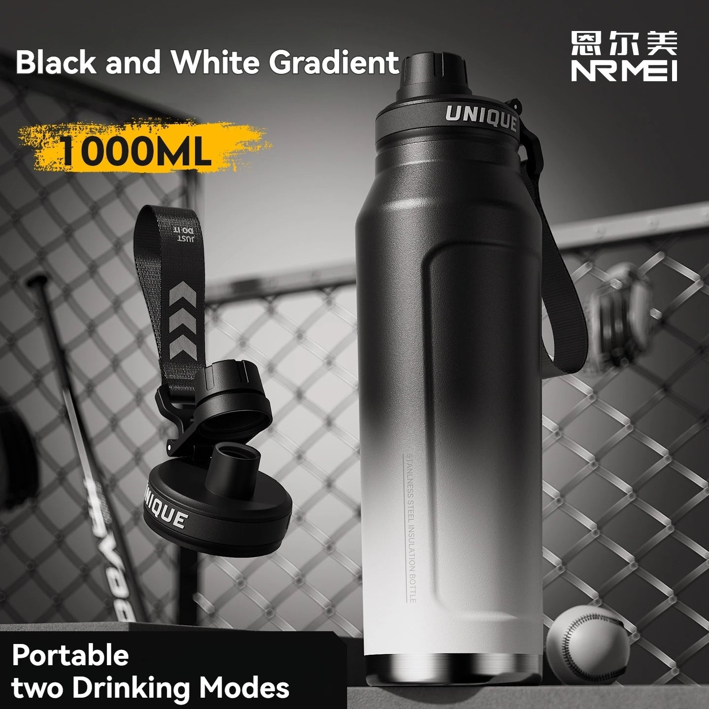 1L Insulated Cold Water Bottle Thermos Stainless Steel Tumbler Qutdoor Sports Handle Vacuum Flasks Double Wall Cup