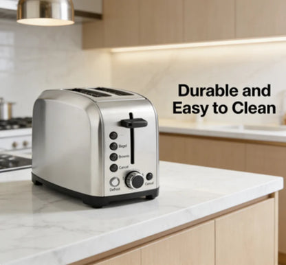 2 Slice Stainless Steel Toaster 1.5" Wide Slot 5 Browning Settings Bagel Defrost Cancel Function
