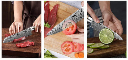 Kitchen Knife Set Professional Chef Knife 7CR17 Germany Stainless Steel Damascus Laser Meat Cleaver Slicing Santoku Cutter Tools