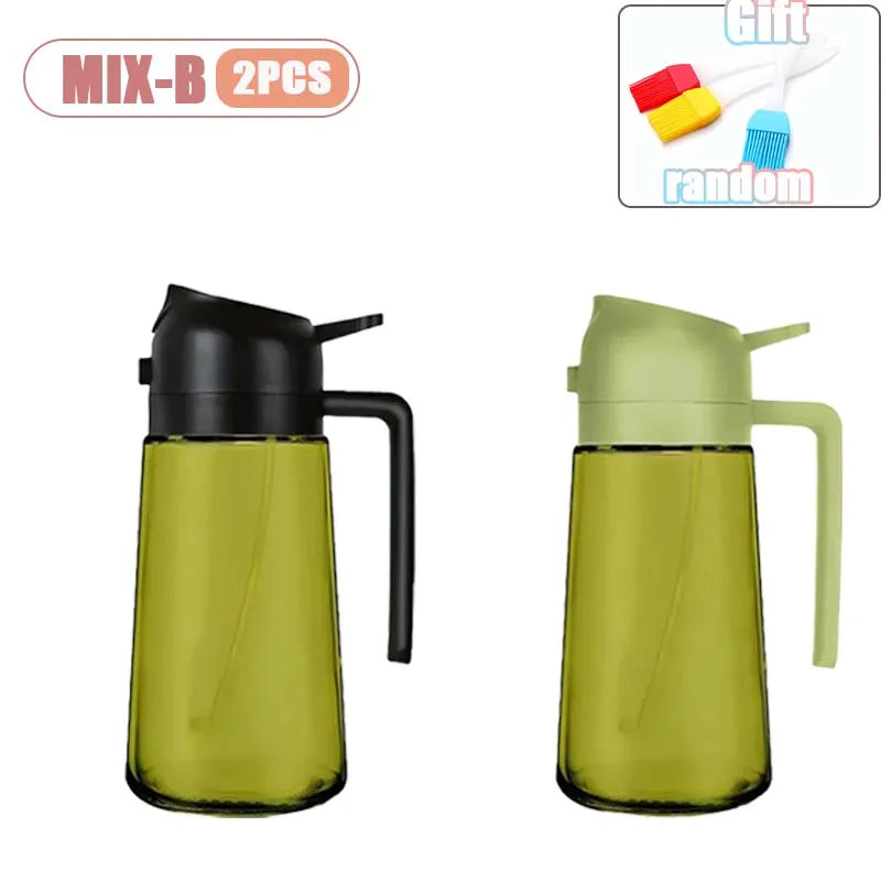 1-4PCS 2-in-1 Olive Oil Dispenser Bottle with Spray and Pour Function Glass Oil Sprayer for Kitchen Cooking BBQ Salad Baking