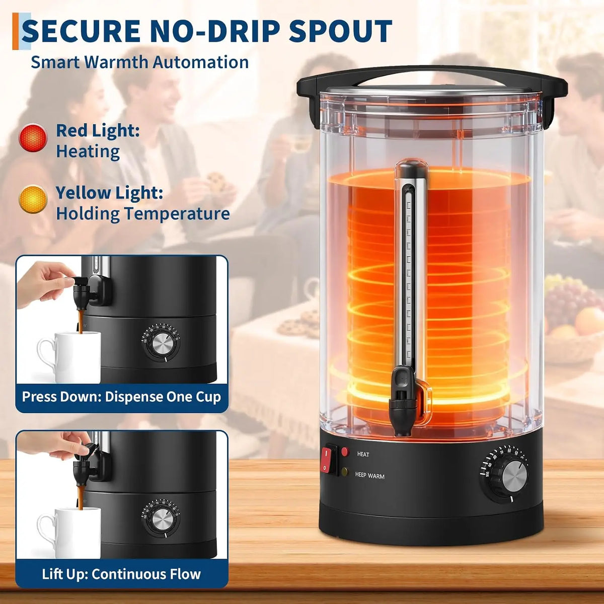 Tacleekii 12L 14L 18L Commercial Double Wall Coffee Maker 80 Cups-120 Cups Hot Water Urn Large Capacity Large Capacity Hot Coffee & Water Urn for Wedding, Buffet, Catering, Office, Black Finish