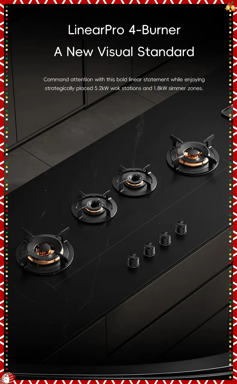 Hidden Built-in 4-Burner Gas Stove, Home Kitchen Range, Seamless Countertop Installation, Gas Cooktop for Residential Use