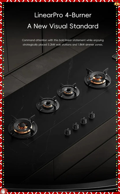 Hidden Built-in 4-Burner Gas Stove, Home Kitchen Range, Seamless Countertop Installation, Gas Cooktop for Residential Use
