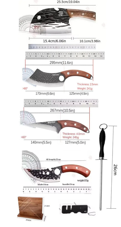 WXCOO Kitchen Knife for Cooking BBQ Lamb Beef Meat Cleaver Fruit Slicing Hand forged Butcher Knife Magnetic Knife Holder Set