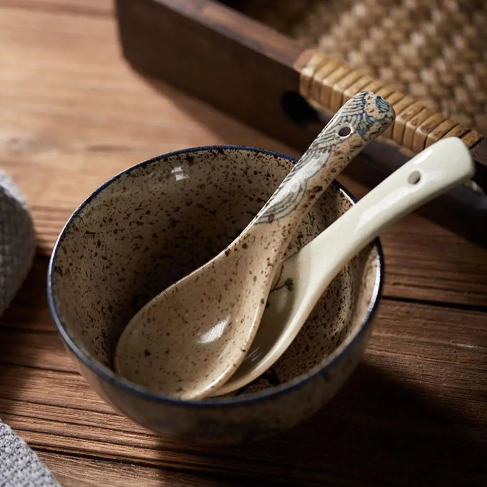 Japanese-style Ceramic Mixing Spoons Stir Soup Spoons Kitchen Utensil Tableware Cutlery Adults Kids Dinnerware