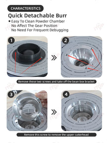 64mm Commercial Coffee Grinder Stainless Steel Flat Burr Quickly Detachable Burr& Powder Channel Quantitative Setting