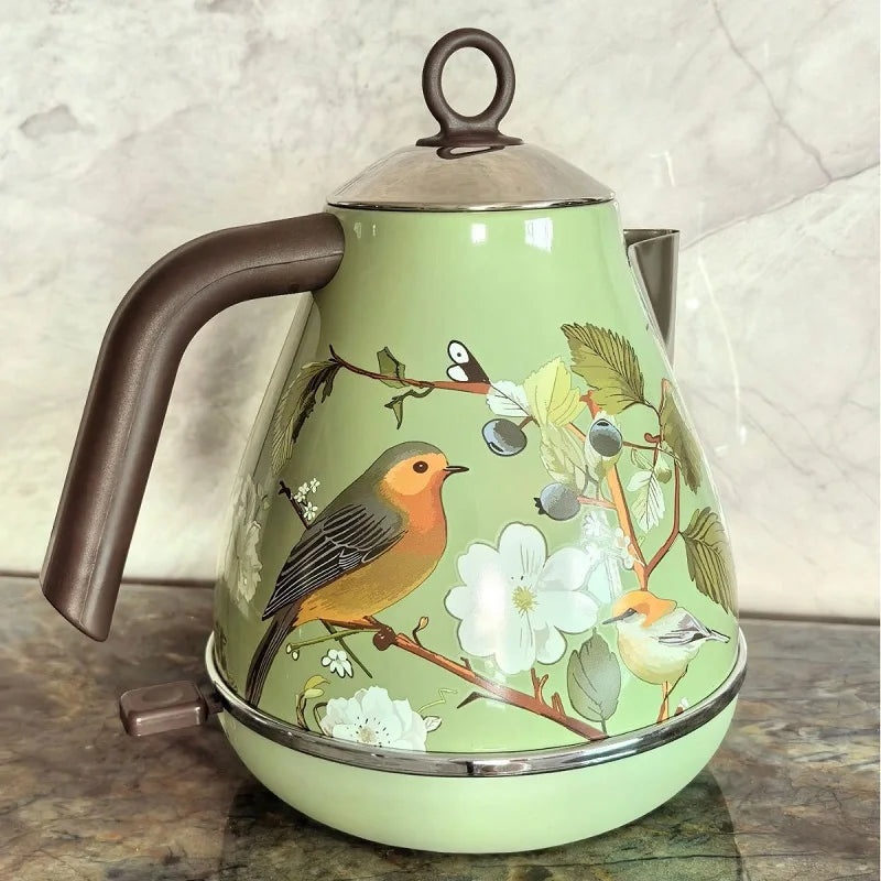 220V Retro Home Electric Kettle 304 Stainless Steel Quick Boiling Kettle Teapot Auto Power Off With Temperature Display 1.7L