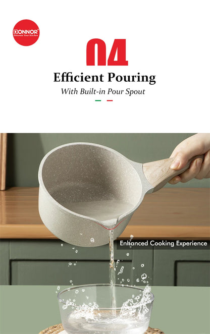 DONNOR 2.5Qt Sauce Pan With Lid Nonstick Granite Saucepan for All Stove Top Sauce Soup Pot Milk Pan with Pour Spouts JT281