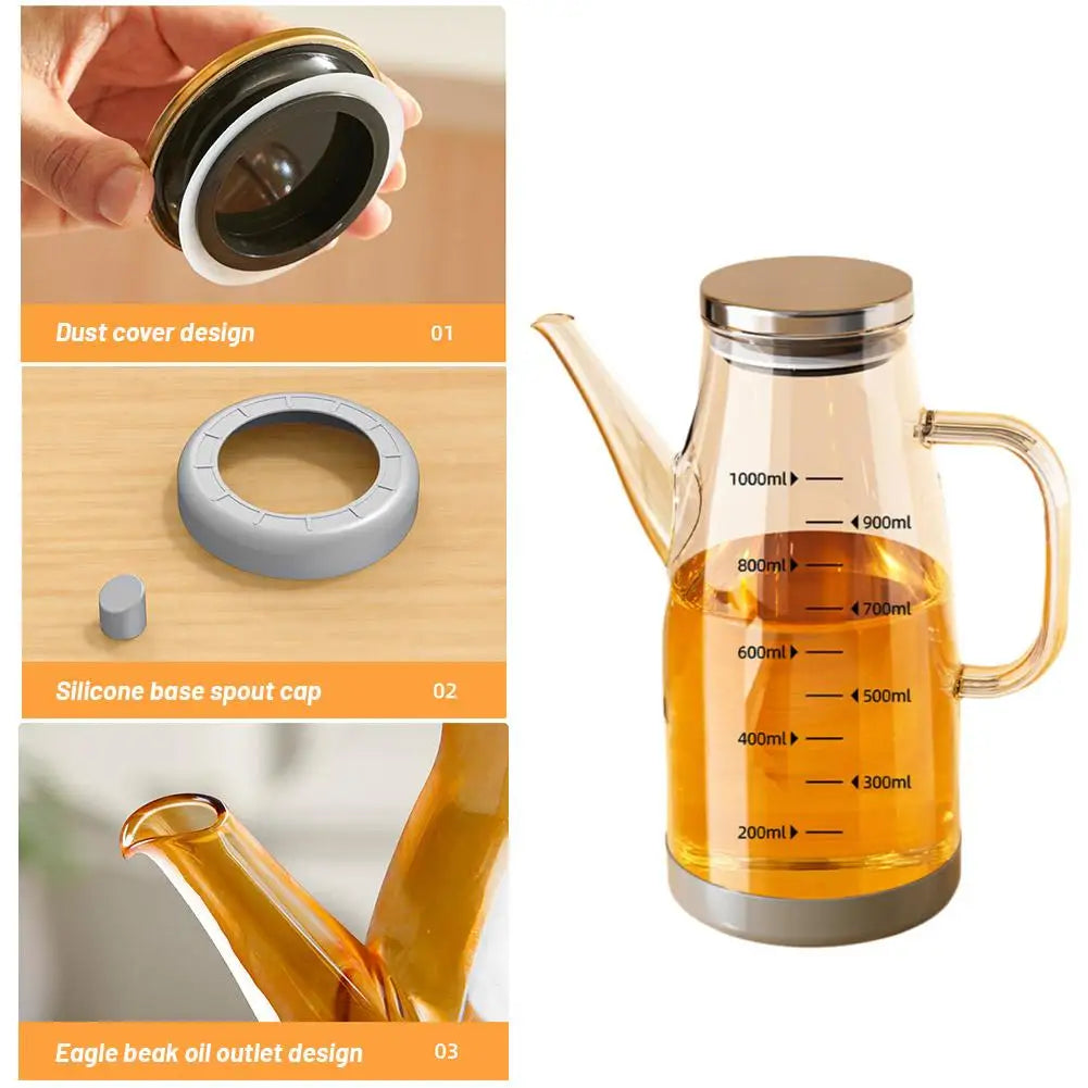 600/800/1000ml Oil Bottle Kitchen Glass Oil Pot Large Capacity Leak-Proof Pour Soy Vinegar Tank Oil Dispenser Kitchen Tools