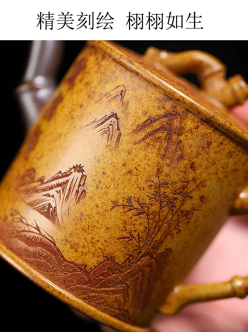 320ml Exquisite Yixing Purple Clay Teapots Handmade Bamboo Section Pot Raw Ore Section Mud Kettle Chinese Zisha Tea Set Gifts