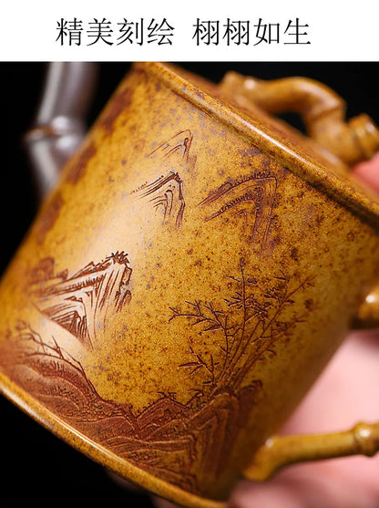 320ml Exquisite Yixing Purple Clay Teapots Handmade Bamboo Section Pot Raw Ore Section Mud Kettle Chinese Zisha Tea Set Gifts