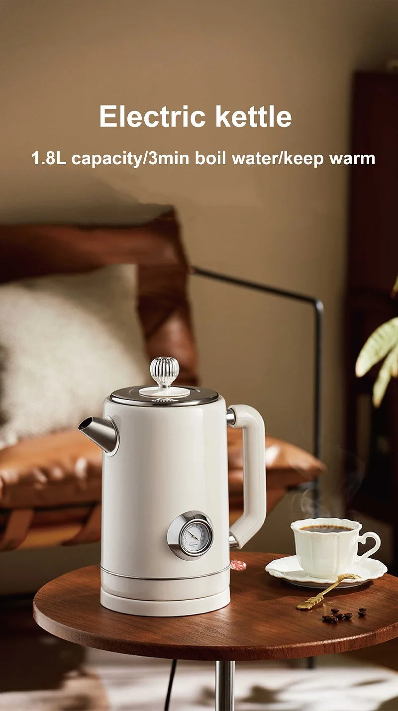 1500W Vintage Electric Kettle 304 stainless steel Fast Heating Water Boiler With Thermometer Home Water Boiling Cooking Pot 1.8L