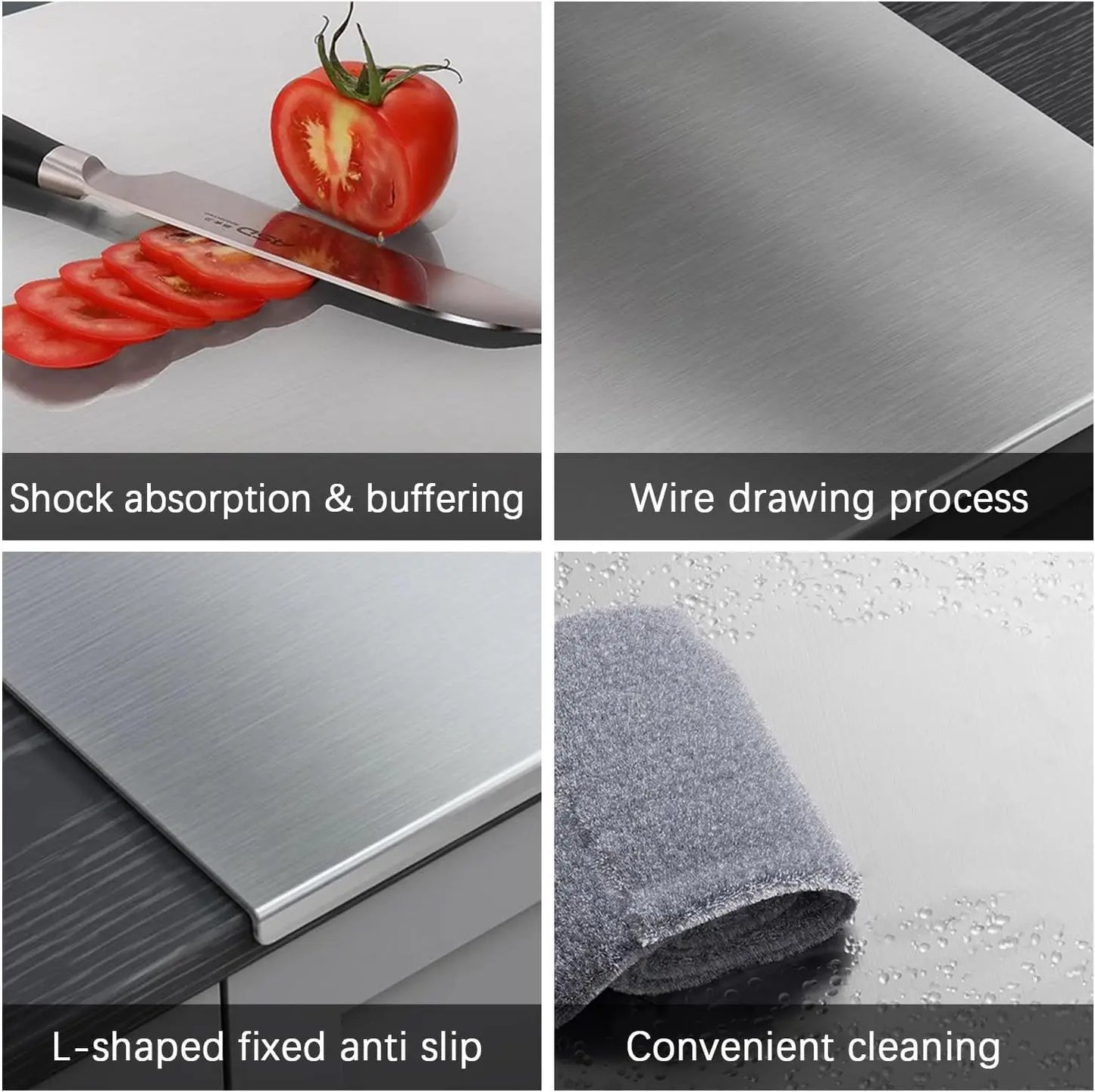 Large Stainless Steel Cutting Board 304 with Lid And Non-Slip Pad Kitchen Chopping Board for Meat Suitable for Countertop