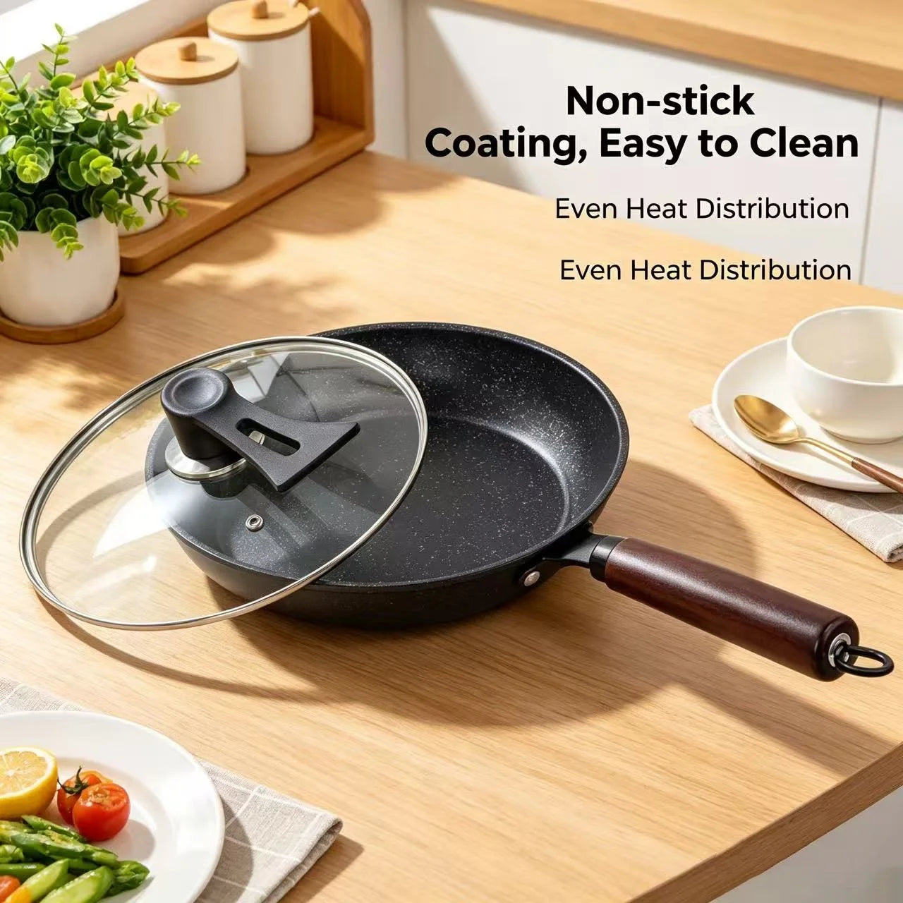 Granite Non Stick Frying Pan, Household Skillet for Steak Egg Pancake, All Stoves Compatible, Works with Induction & Gas Stove