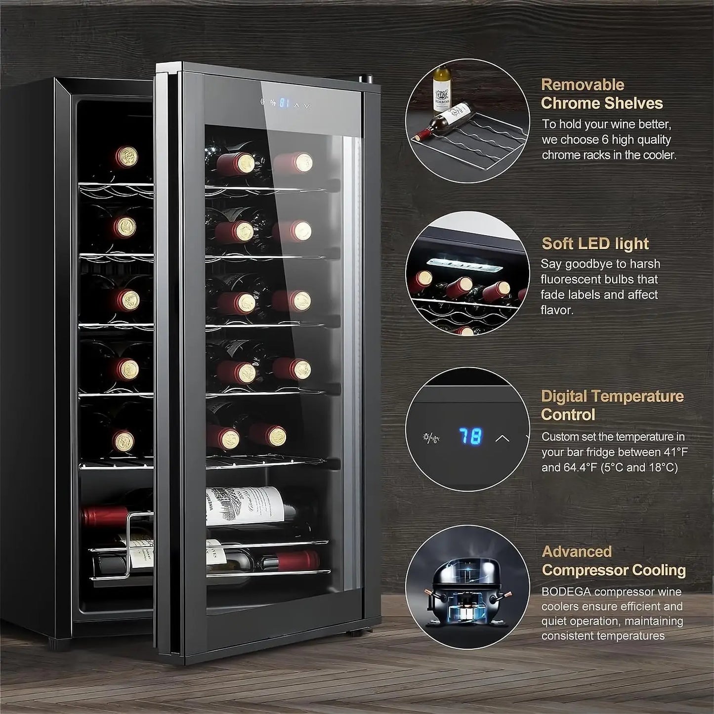 24 Bottle Built in Cooler Cabinet Stainless Steel Electric Freestanding Wine Refrigerators for Household