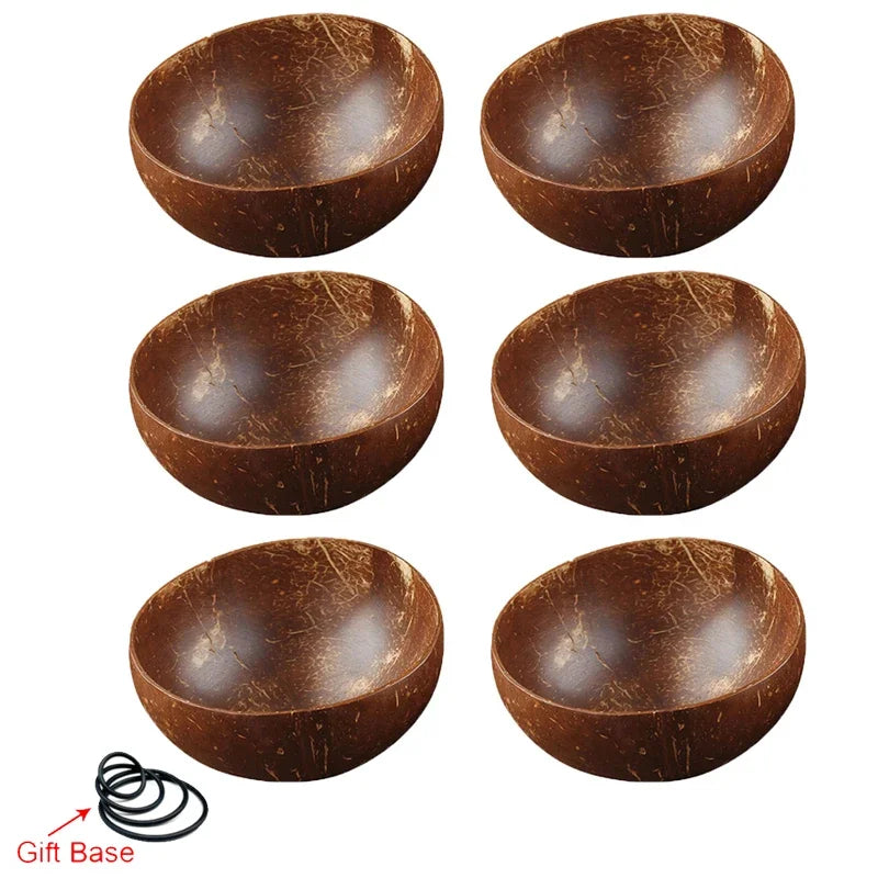 12-15cm  Natural Coconut Bowl set wooden Salad Ramen bowl Coconut Wood Spoon Set coco smoothie Kitchen tableware Coconut bowl
