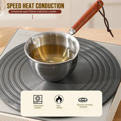 Stainless Steel Hot Oil Pan Hot Butter Warmer Flat Bottom Oil Splash Pan Saucepan For Boiling Milk Sauce Gravies 150/300/500ml