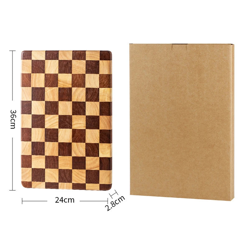 1 Pc End Grain Cutting Board Heavy Duty Rubber Wood Chopping Board Flippable Serving Board For Meat Bread Fruits Vegetable JT549