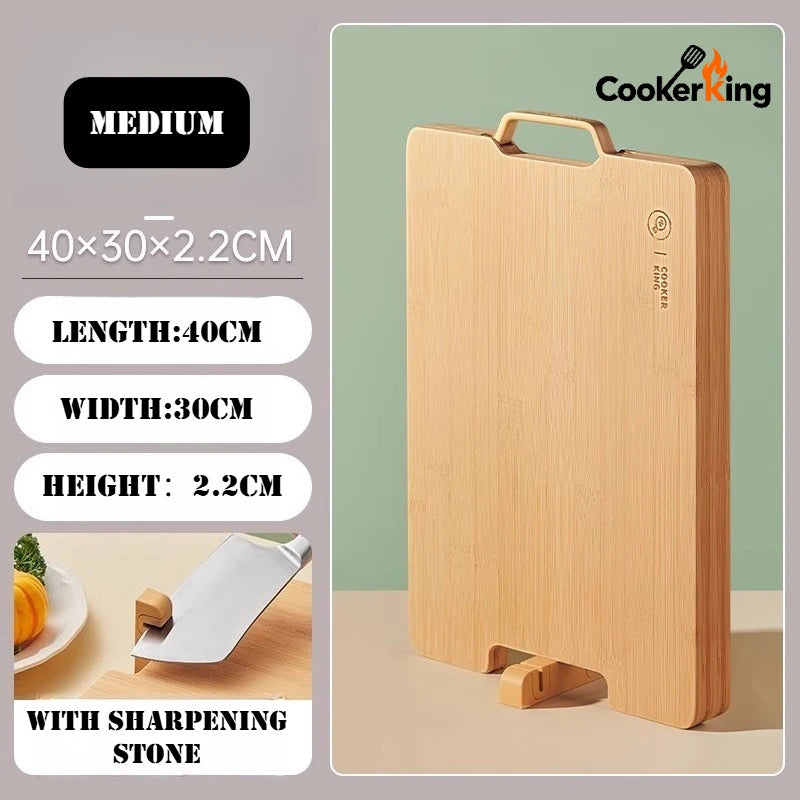 COOKER KING 3 Sizes Standable Cutting Board Moso Bamboo Chopping Board with Sharpening Stone Preparation Board Cost-effective
