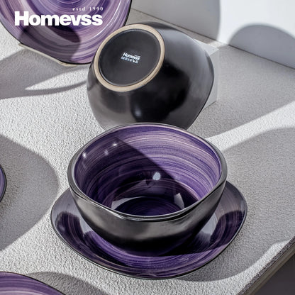 16pcs Square Tableware Set - Artfully Hand-Brushed, Colorful And Black-Trimmed Square Plates And Bowls Set, 4-Person Tableware S