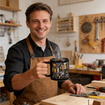 Mechanic Toolbox Mug 11 oz Ceramic Coffee Cup with C Shaped Handle Gift for Dad Husband Birthday Anniversary Workshop Garage