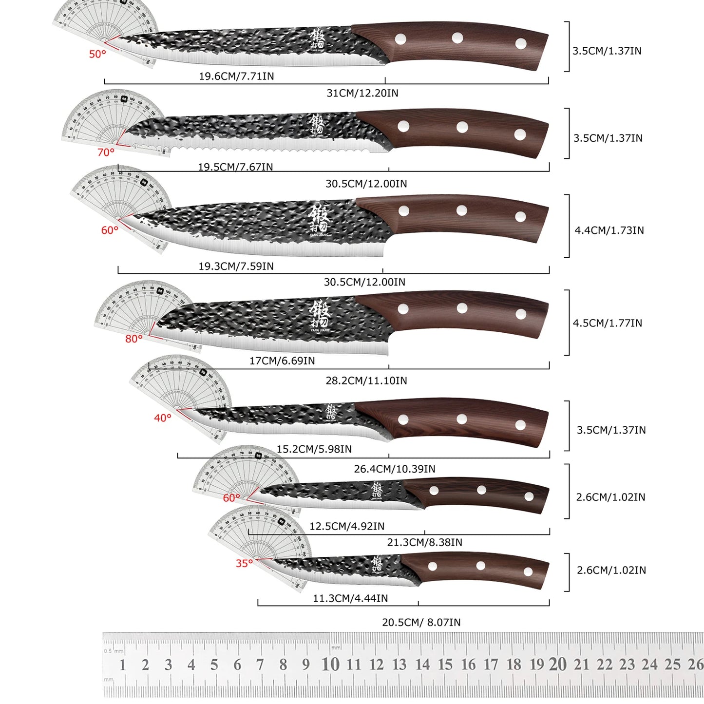 Premium 7Pcs Chef Knife Set Forged Kitchen Knives Wenge Wood Handle High Carbon Stainless Steel Full Tang ForHome Cooking&BBQ