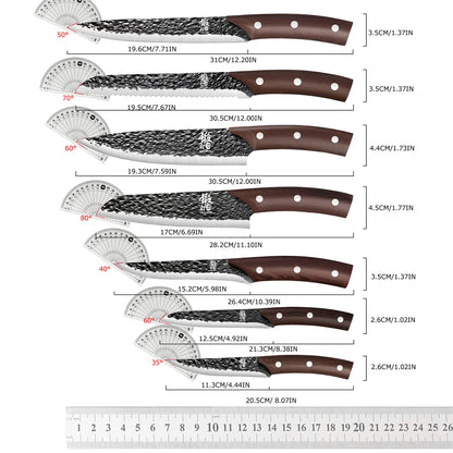 Premium 7Pcs Chef Knife Set Forged Kitchen Knives Wenge Wood Handle High Carbon Stainless Steel Full Tang ForHome Cooking&BBQ