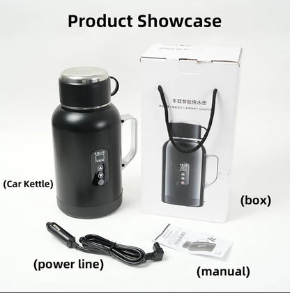 12V/24V Universal Car Kettle 1300ML/1500ML Large Capacity Smart Electric Water Heater LCD Display Temperature Control Stainless