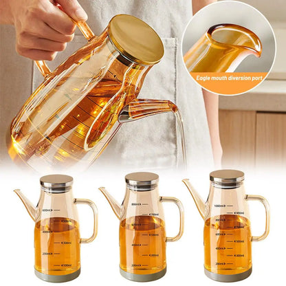 600/800/1000ml Oil Bottle Kitchen Glass Oil Pot Large Capacity Leak-Proof Pour Soy Vinegar Tank Oil Dispenser Kitchen Tools