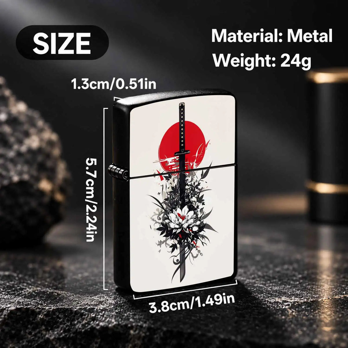 Japanese Style Samurai Sword Themed Lighter, Exquisite Ukiyo-E Art Pattern Design, Portable Stylish Ignition Tool, Perfect For Daily Use Outdoor Activities Gifting Collection, Fits All Scenarios With Unique Aesthetic De A Hum