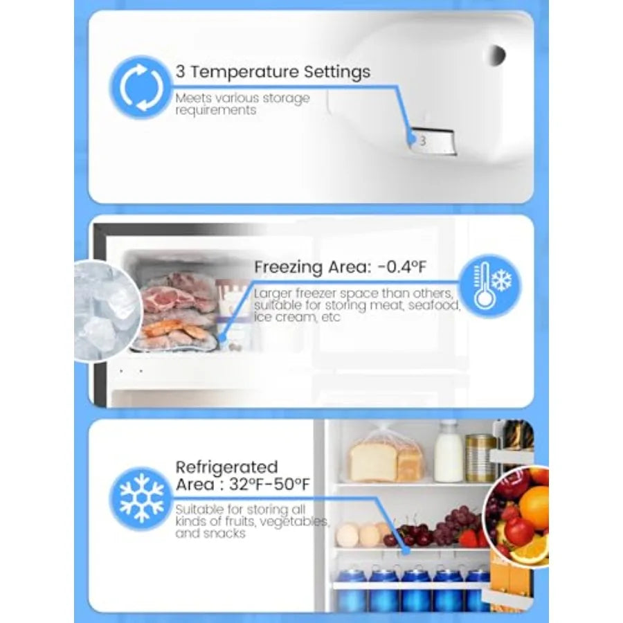 Dorm fridge with freezer for bedroom, office, kitchen, dorm: silver stainless steel, 2.5 cu.ft capacity, double reversible door
