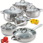 10/12pcs- Stainless Steel Pots And Pans 6pots+6pots - Heavy-Duty, Non-stick Cookware Set with Lid for Stew, Simmering, Soup -