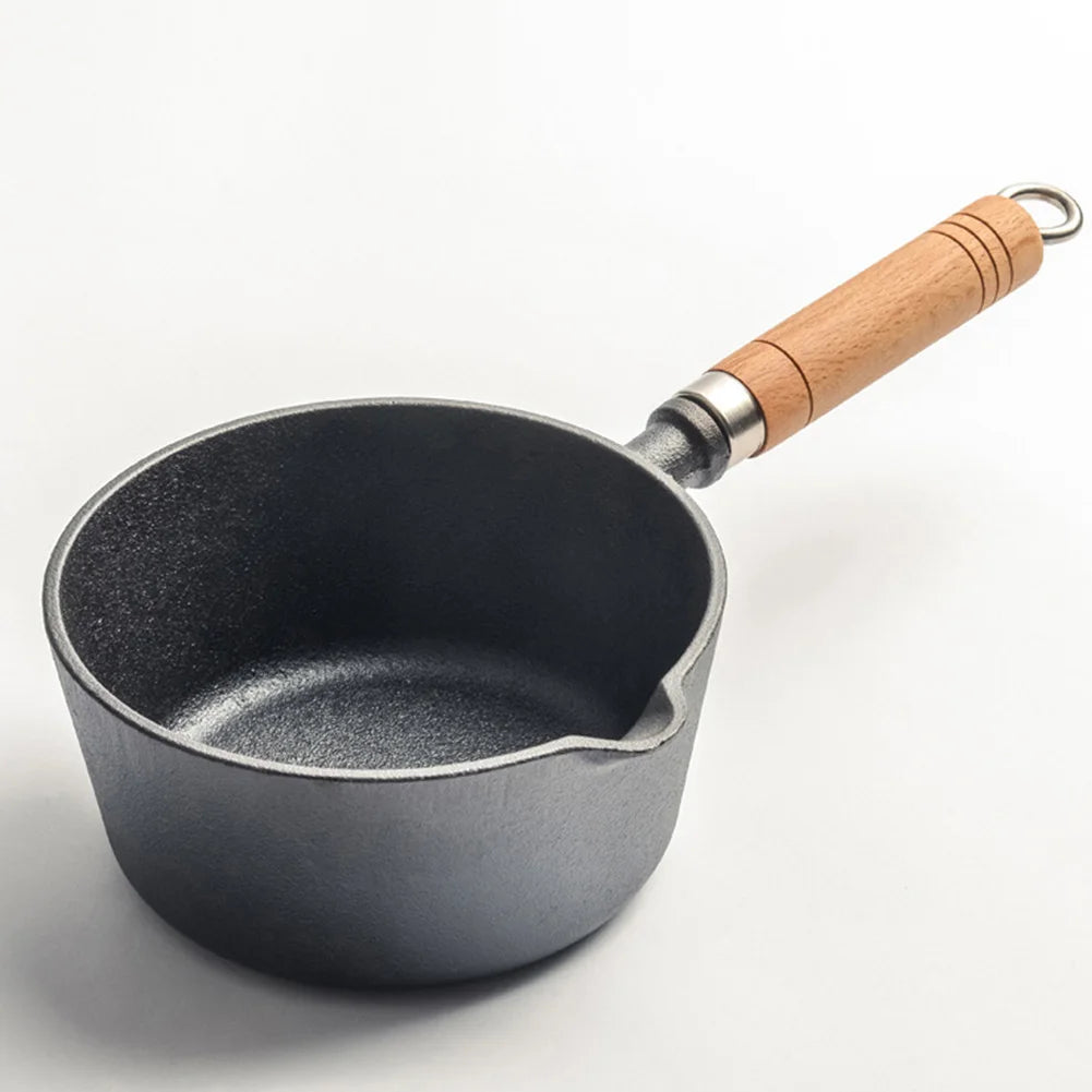 Cast Iron Milk Pan with Pour Spout Non-Stick Hot Oil Pan Butter Melting Pot Cooking Saucepan for Pouring Oil Milk Heating Frying