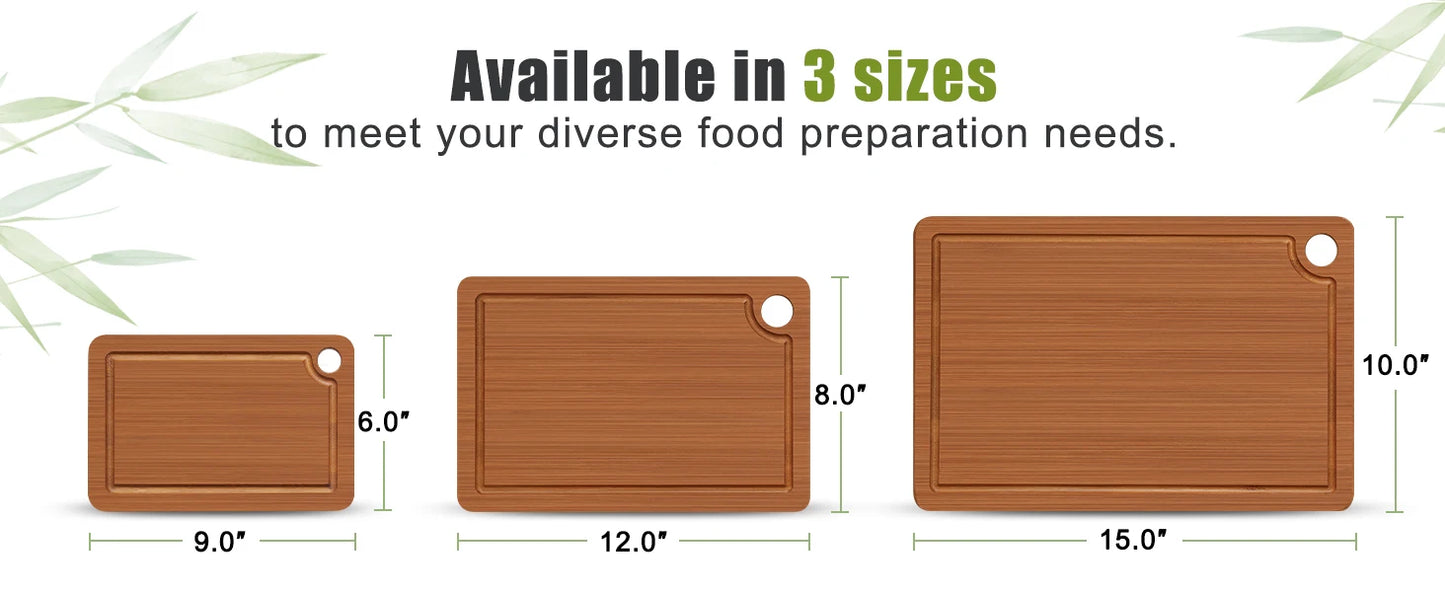 Tool And Gadget Sets - Bamboo Cutting Boards for The Kitchen - Three-Piece Wooden Cutting Boards with Juice Slot, Side Handles And Non-Slip Pads - Suitable for Meat, Vegetables And Fruits - Ideal Kitchen Gift - Suitable for V