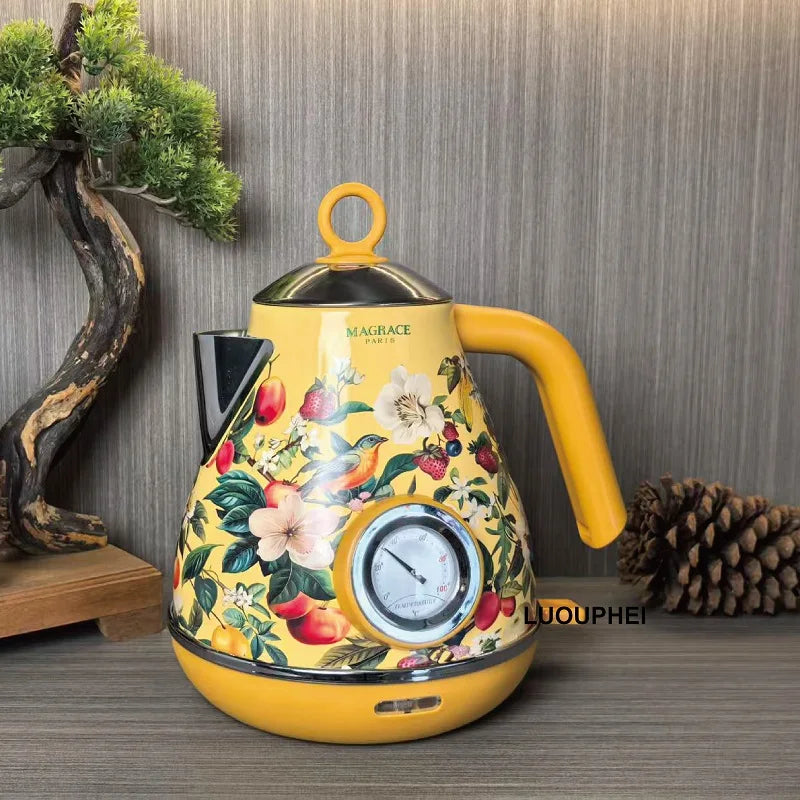 1850W Retro Printed Paint Electric Kettle With Temperature Display 304 Stainless Steel Boiling kettle Teapot Auto Power Off 1.7L