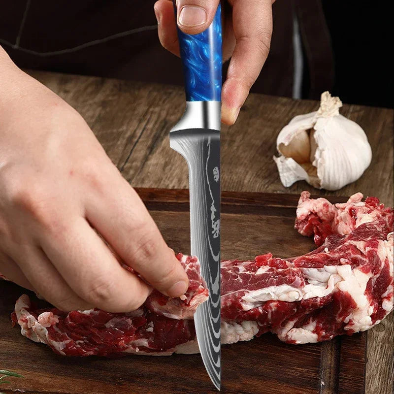 Damascus Pattern Knives Set Stainless Steel Chef Knife Japanese Santoku Knife Boning Knife Meat Cleaver Household Bread Knives
