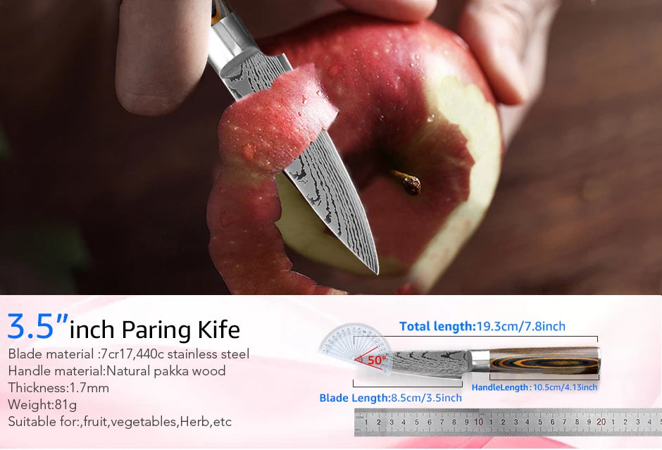 Kitchen Knife Set Professional Chef Knife 7CR17 Germany Stainless Steel Damascus Laser Meat Cleaver Slicing Santoku Cutter Tools