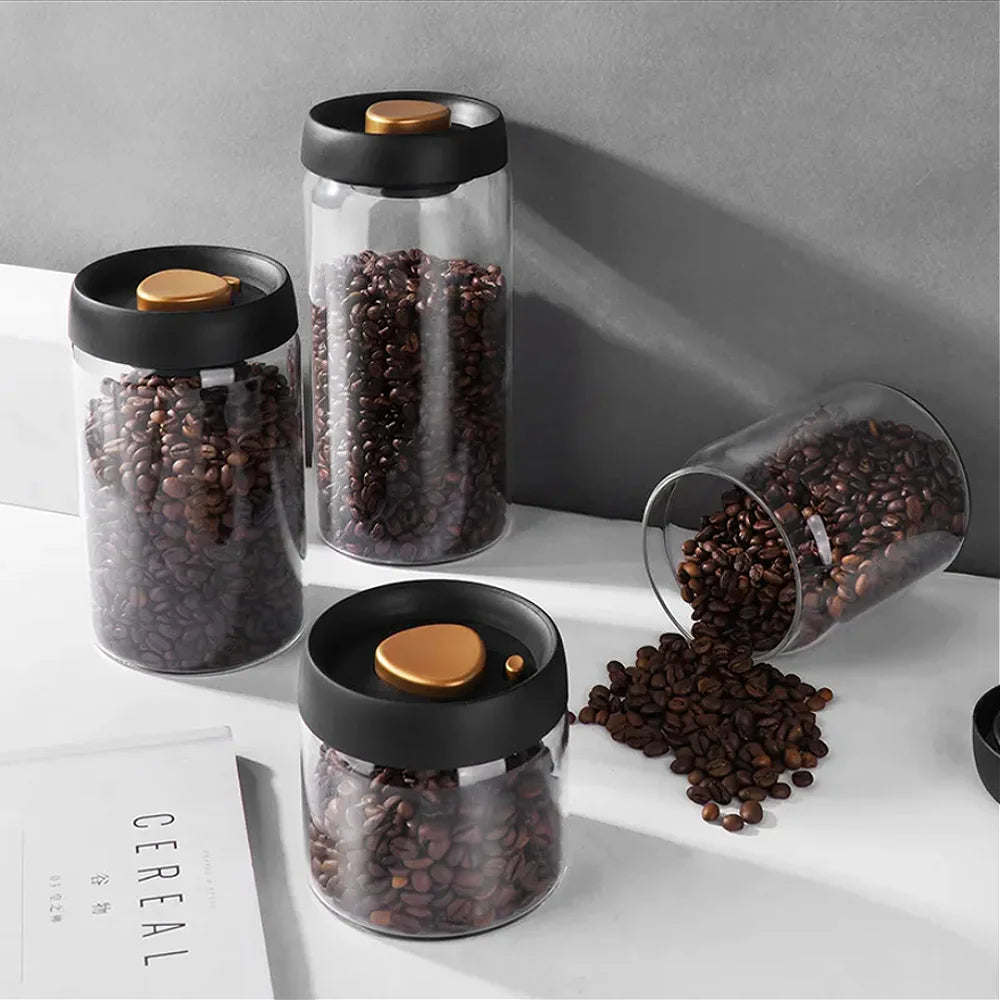1pack Coffee Bean Storage Container Airtight Lid Sealed with Press-Down Vacuum Glass Coffee Canister,Food Storage,Coffee,Tea